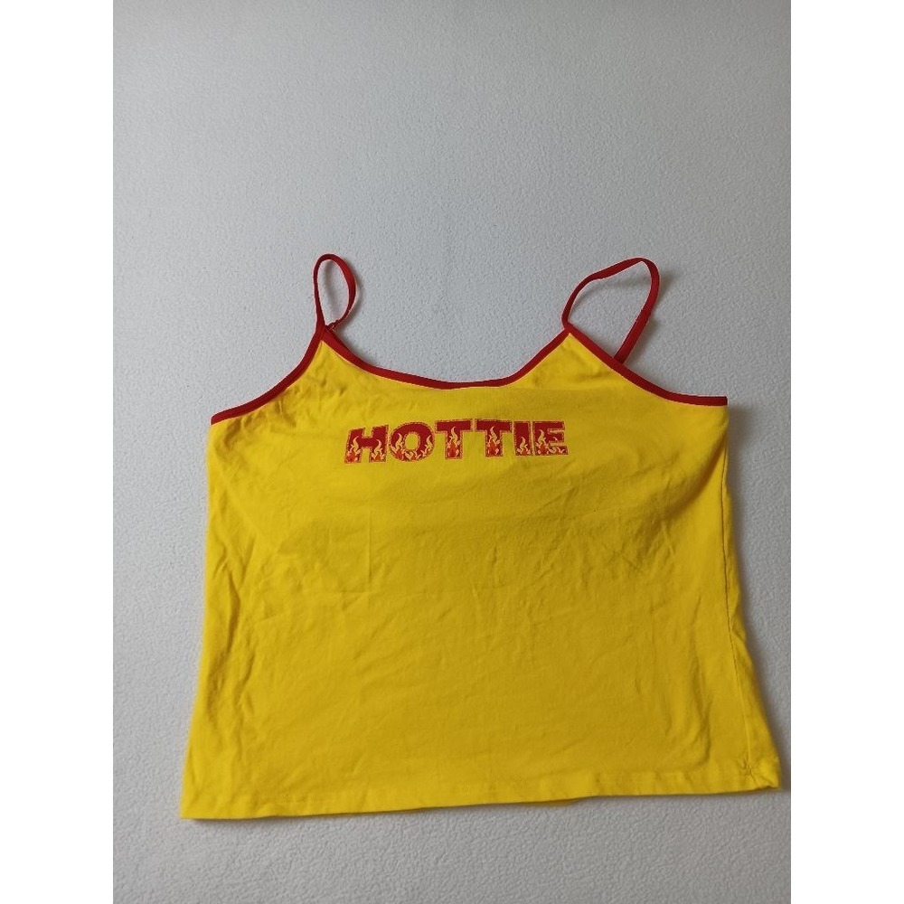 No Boundaries HOTTIE Flame Cami Tank Top Yellow Red Y2K Adjustable Strap Sz 1XL